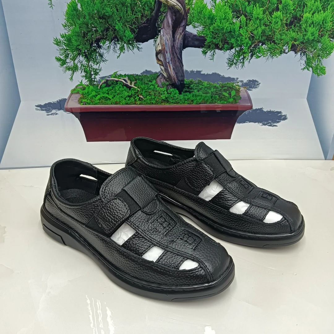 男士夏季车镂空皮鞋头层牛皮缝线鞋包头休闲透气洞洞鞋软底凉鞋