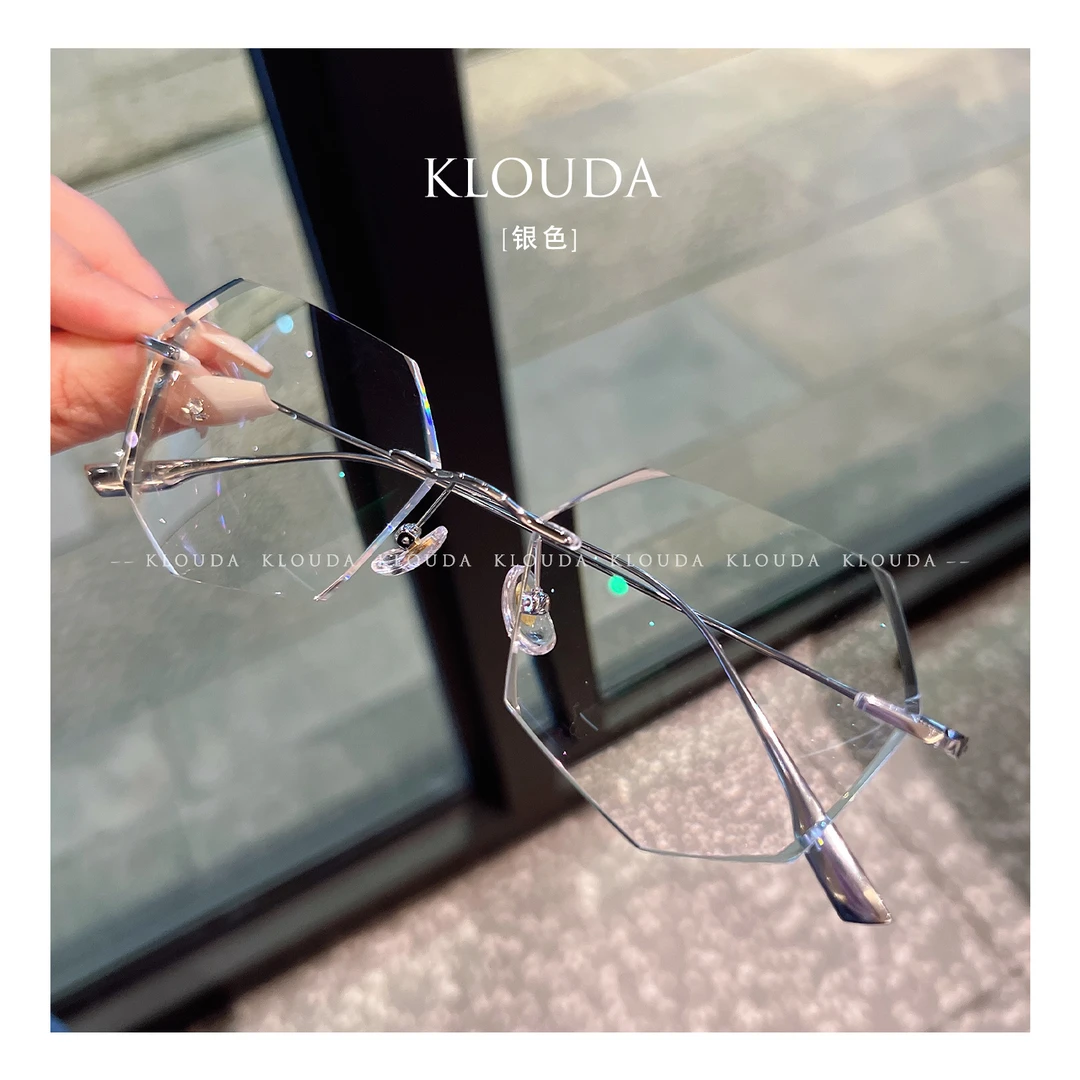 Klouda多边星星纯欲切边无框眼镜网红时尚ins超轻防蓝光定制度数