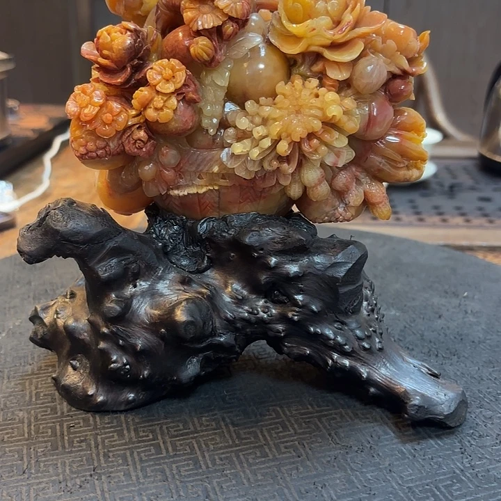 老挝石花开富贵摆件