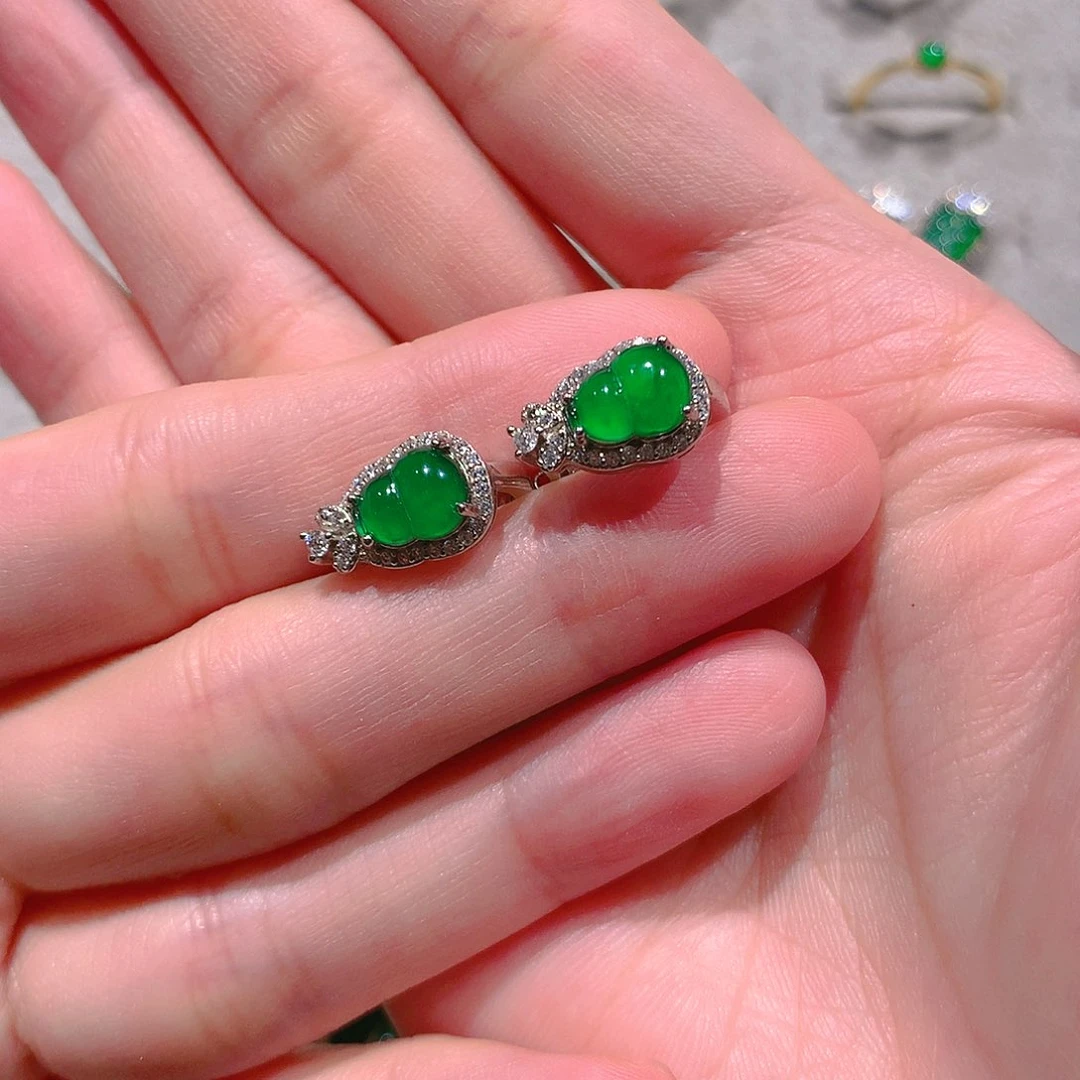 银S925镶嵌翡翠耳饰健****富