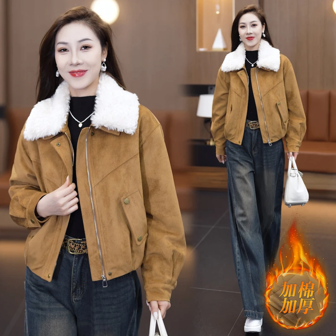 时尚夹棉短款棉服女2025冬季新款洋气显瘦加厚保暖毛领棉袄外套