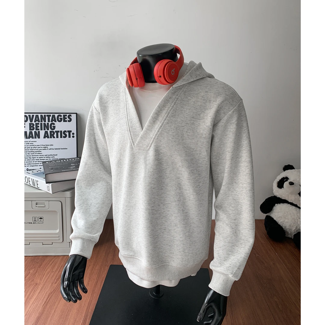 白灰色假两件卫衣男款连帽春秋季小众设计感cleanfit外套重磅美式