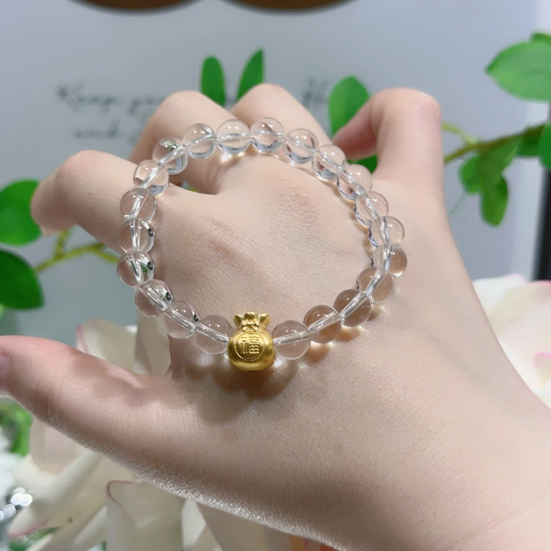 天然白水晶真金足金999福袋年年有福女生礼物本命年送妈妈仙女款