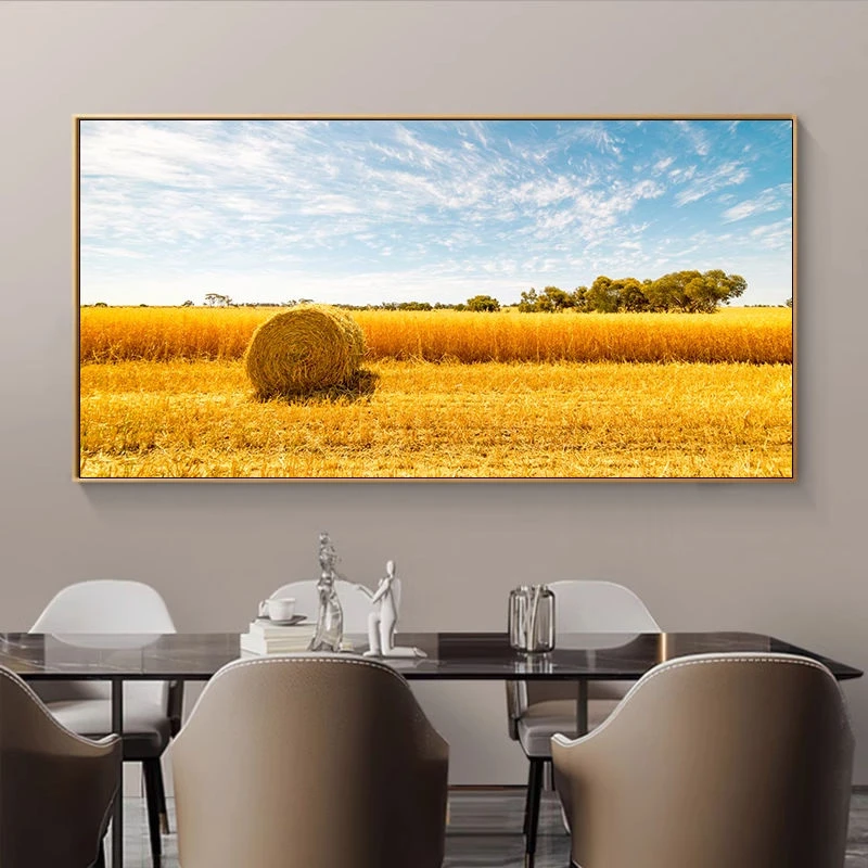金色麦田丰收客厅装饰画现代简约壁画麦穗餐厅背景墙田园风景挂画