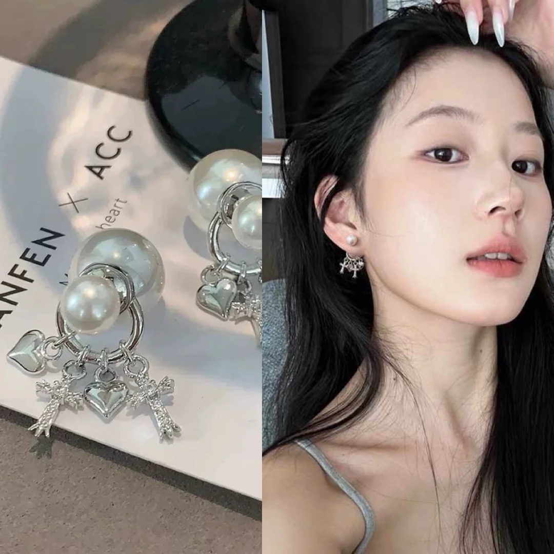 铜合金仿珍珠耳饰 1132 克家十字架爱心耳环一款两戴小众设计耳钉