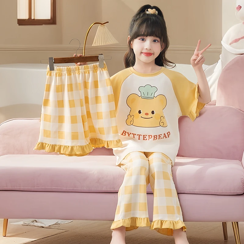 新款女童睡衣夏季儿童纯棉短袖12岁中大童女孩公主洋气母女家居服