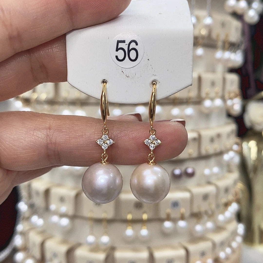 银S925镶嵌淡水珍珠耳饰