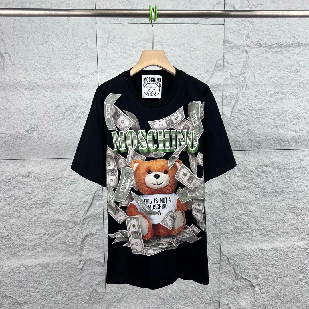 99新 Moschino/莫斯奇诺 S码/黑色印花纯棉短袖T恤/13933017