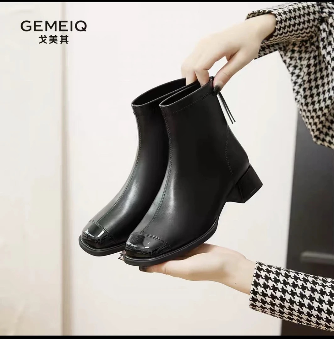 戈美其时尚方跟短靴191618006