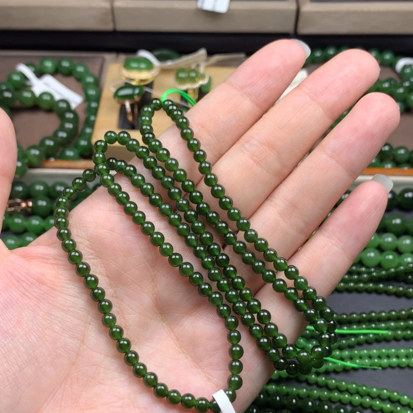 【闪购商品】颈饰未镶嵌和田玉（碧玉）4m菠菜绿无黑