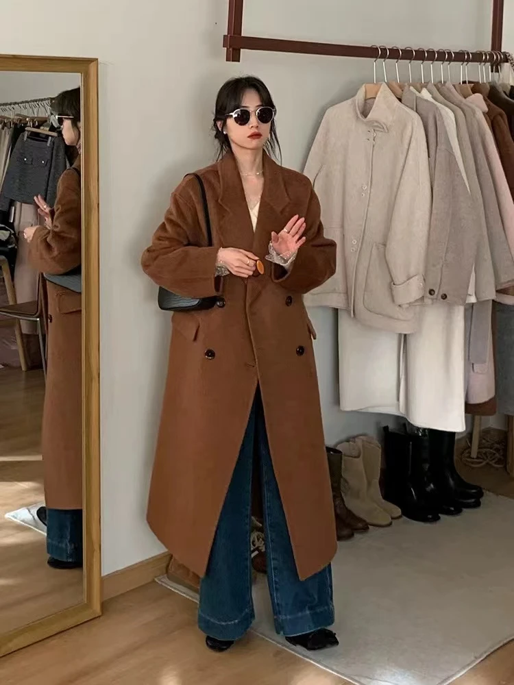 9888佳选轻奢女装手工双面气质韩版大衣毛呢外套