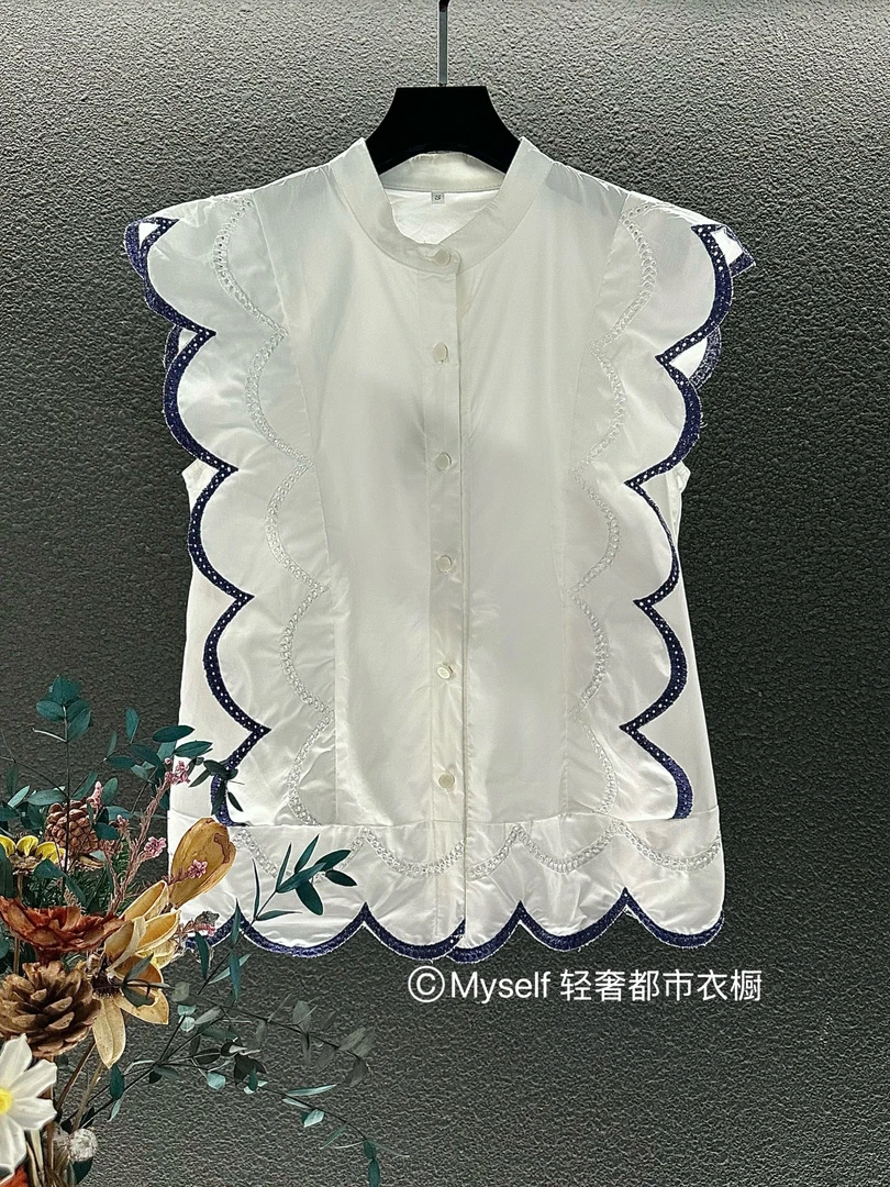 [BeckyM定制]纯色通勤夏季无袖短袖显瘦衬衫复古百搭气质