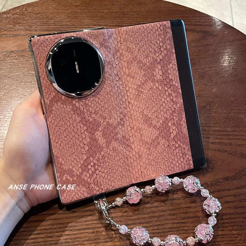 适用华为matex6手机壳matex5高档蟒纹粉色翻盖智能视窗全包保护套