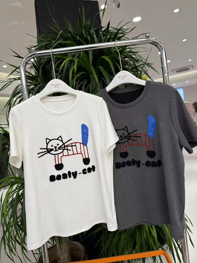 BJ.senior 喵喵刺绣T恤88680【炸款不退换】-001