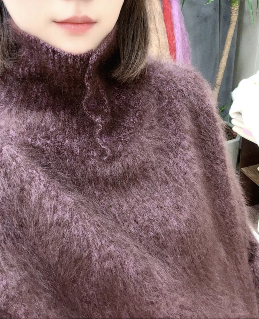 【嘉沐】康宝莱·设计感加厚翻领花纱100山羊绒秋冬款女针织衫上衣