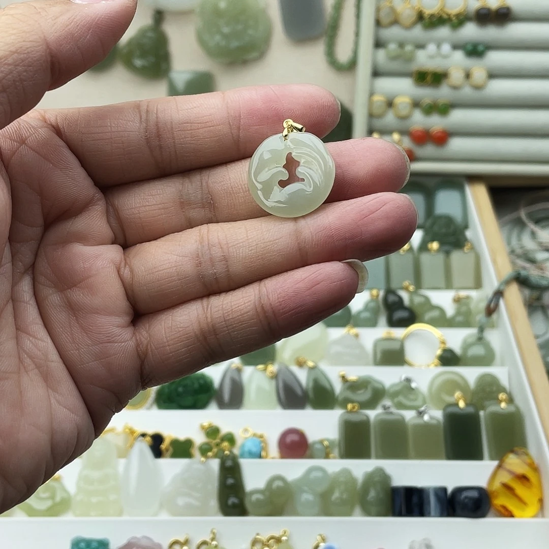 和田玉银S925镶嵌吊坠(不含链)