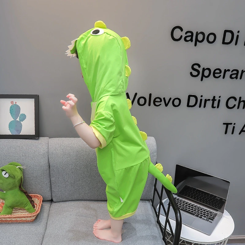 儿童连体睡衣夏季纯棉薄款男女童动物造型衣服宝宝短袖恐龙家居服