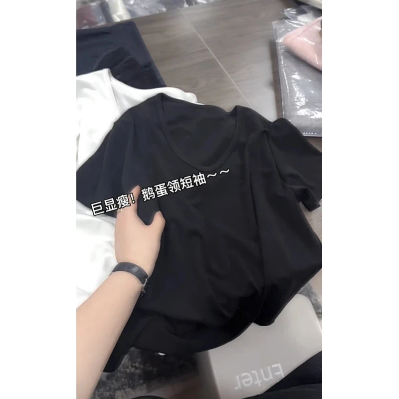 米蓝家！巨好穿显瘦～鹅蛋领短袖春夏打底衫7918