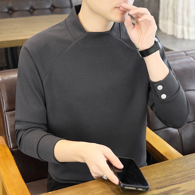 春季新品方领纯色卫衣男士2025秋新中式纽扣设计感百搭潮牌打底衫