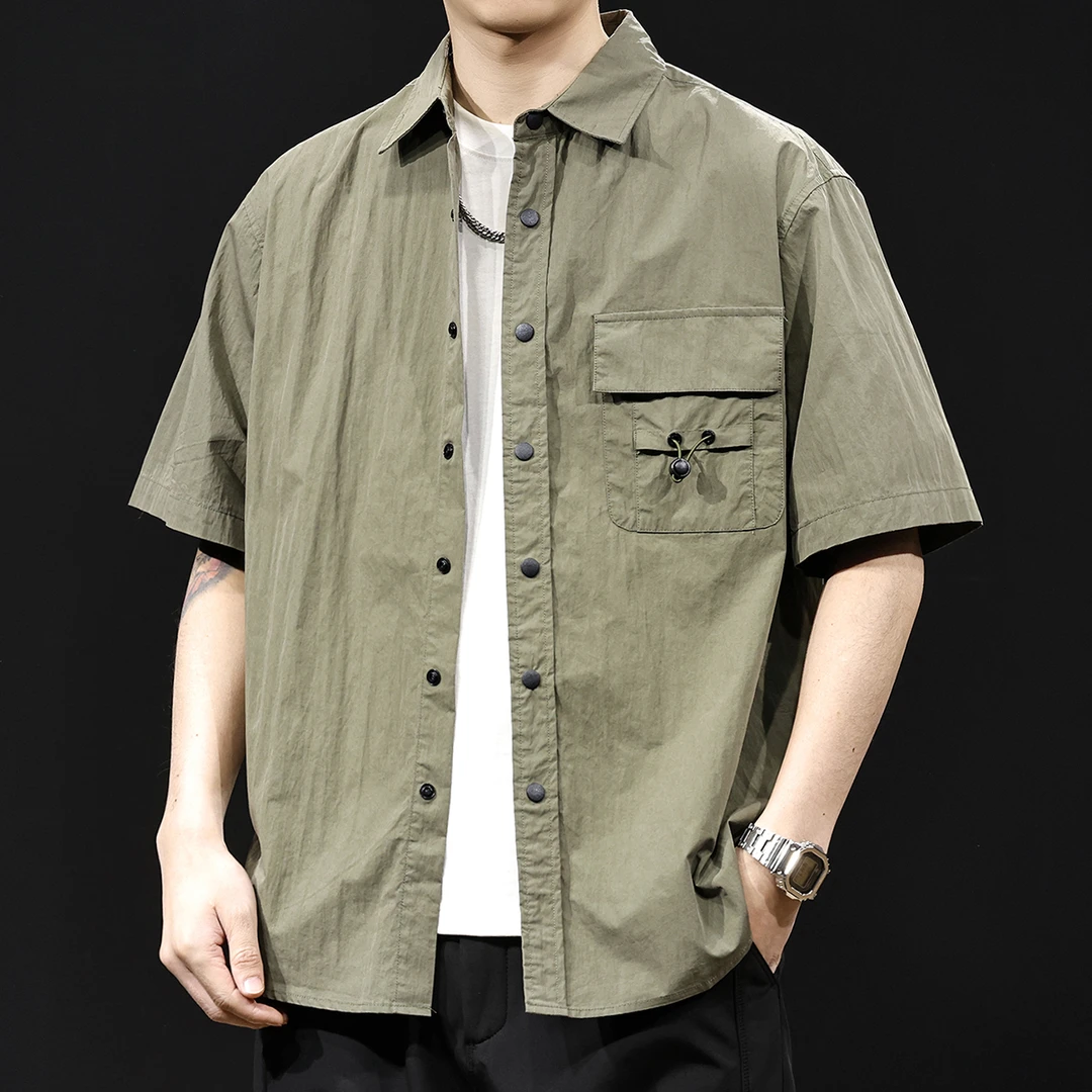 山系户外短袖衬衫男高级感百搭大码薄款单扣春夏2025新款口袋衣服
