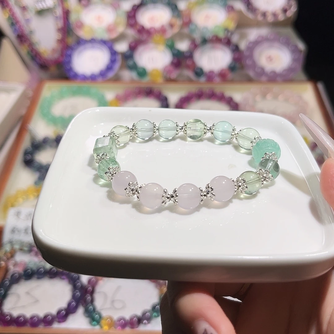 萤石手串未镶嵌薄荷绿渐变diy