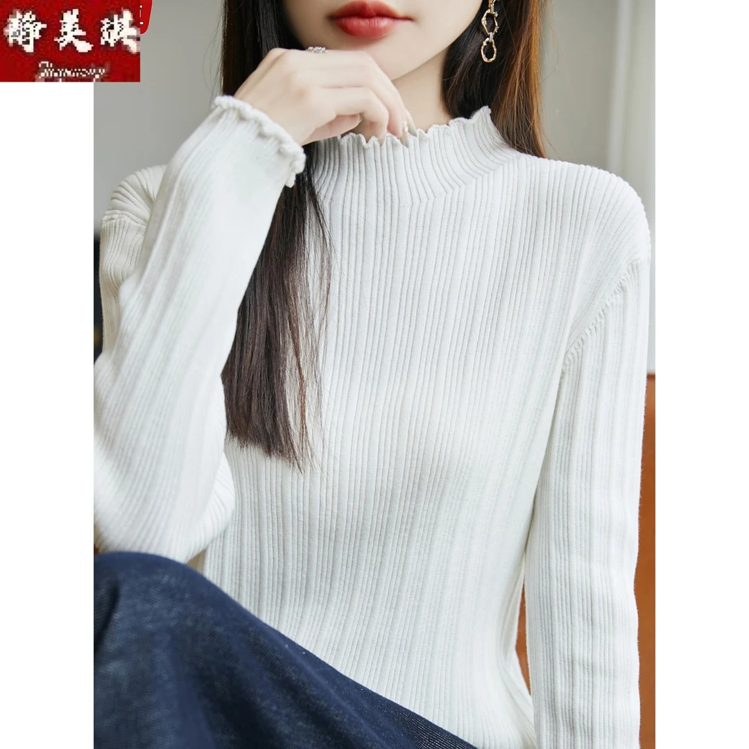 不起球100%纯棉半高领打底衫女秋冬修身内搭毛衣2025年新款针织衫