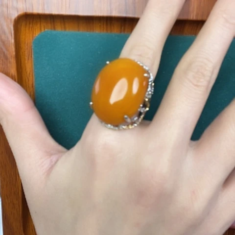 蜜蜡戒指银S925镶嵌戒指