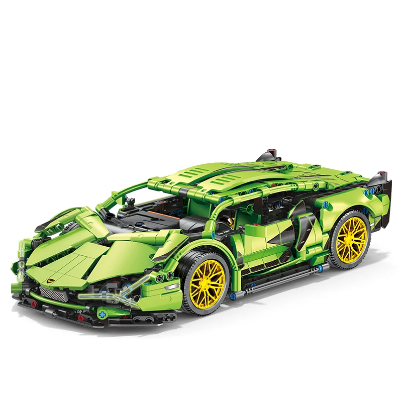 兰博基尼绿牛积木跑车拼装模型益智玩具车小朋友礼物桌面摆件W