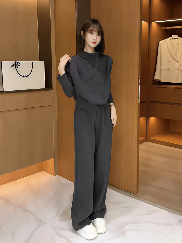 加绒保暖休闲运动套装女秋季新款高级感减龄立领卫衣阔腿裤两件套