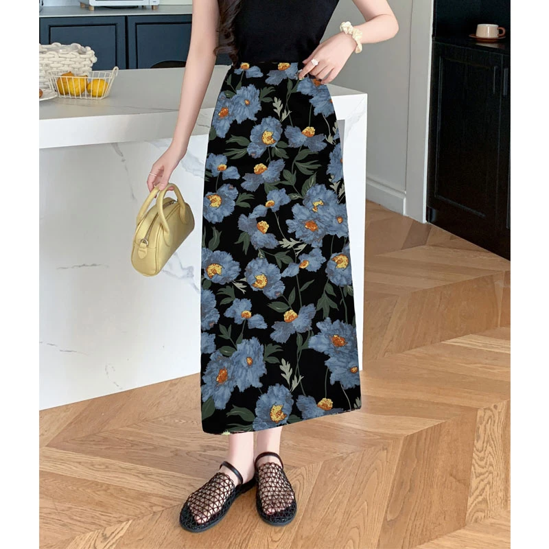 【夏央工厂店】6667组合#全里衬夏新款薄印花后开叉半身裙2个长度