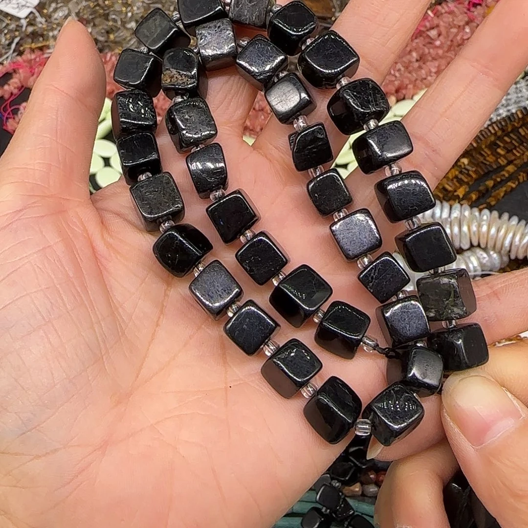 玛瑙/玉髓合金珠宝半成品黑碧玺7mm一条