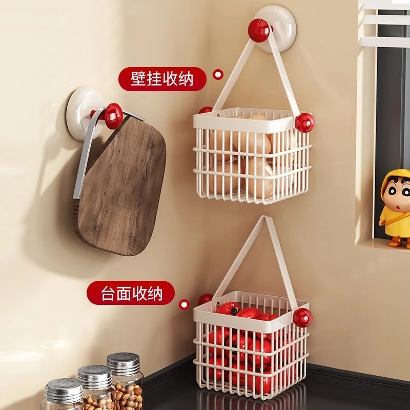 轻奢吸盘葱姜蒜收纳盒厨房调料品置物架壁挂生姜大蒜壁挂式收纳