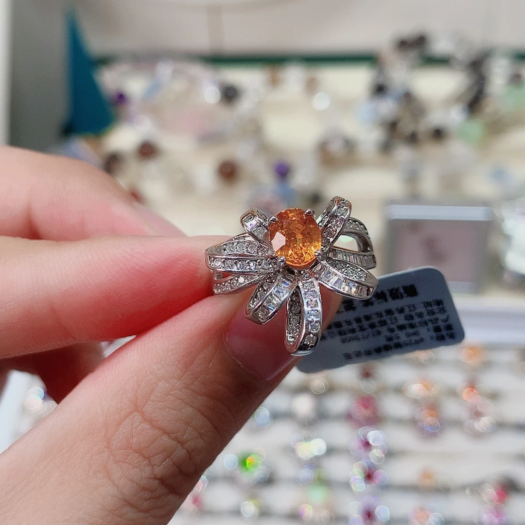 石榴石（芬达石）银S925镶嵌戒指