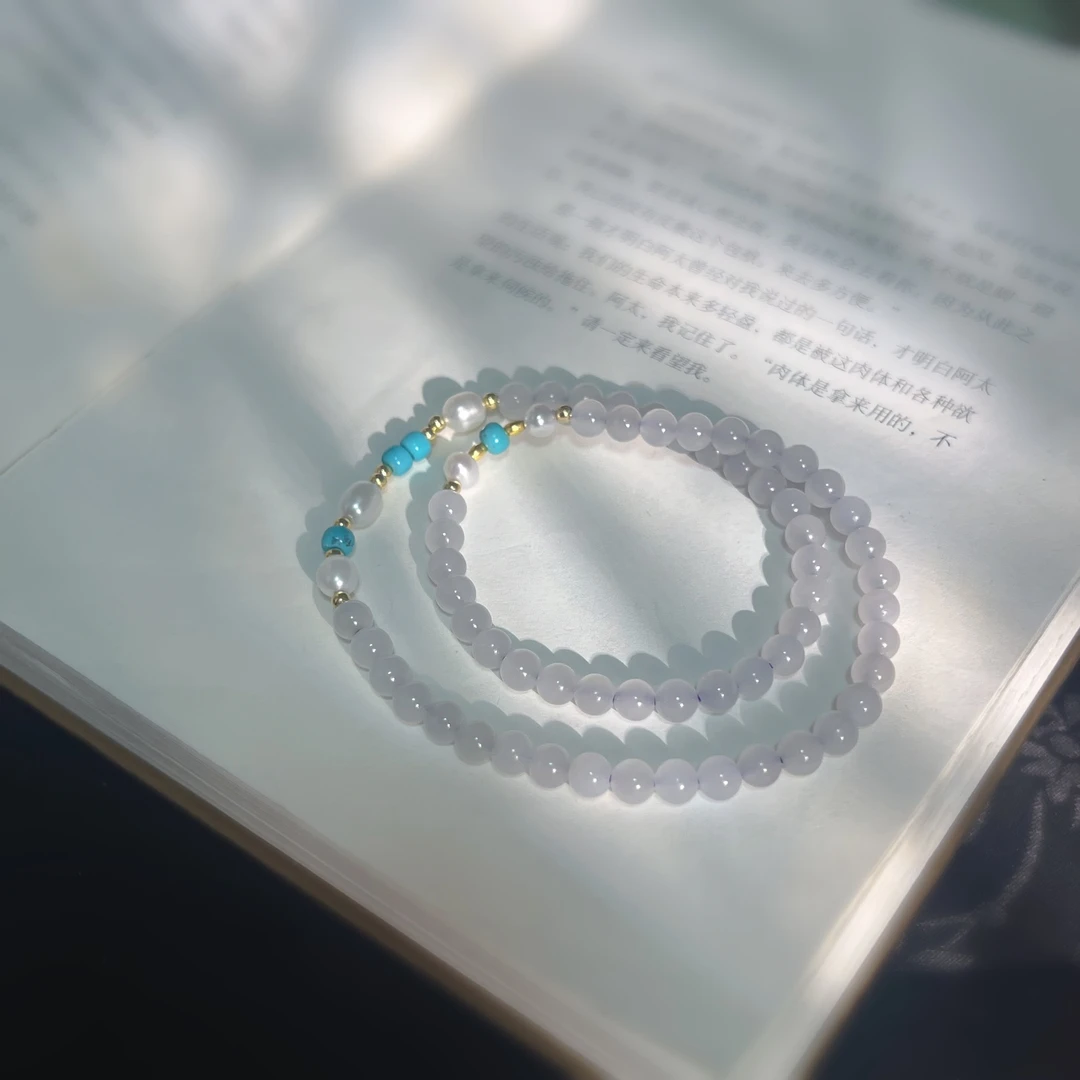 【扶摇叙珠宝】18k金 和田玉冰烟紫手链双圈原创设计款甜美气质轻奢