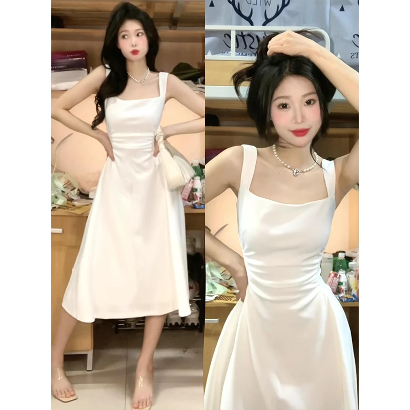夏季白色修身法式吊带连衣裙女爆款2025新款裙子高级感显瘦小白裙