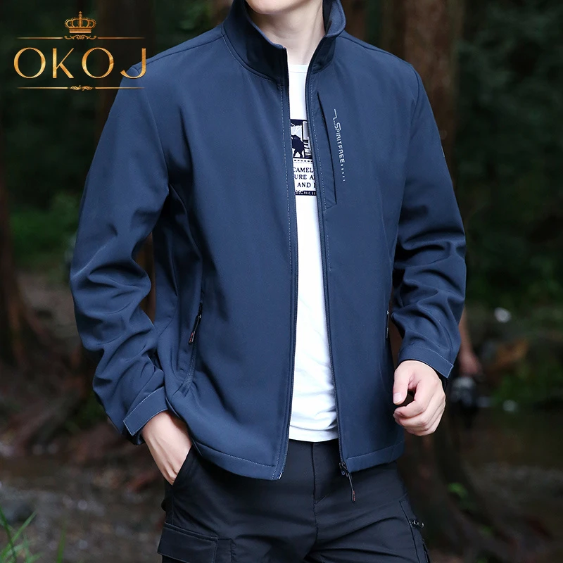 OKOJ户外软壳衣男外套防风防水加绒保暖秋冬季新款休闲立领夹克衣