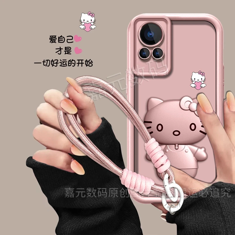 适用【华为nova13】爱自己香槟粉高颜值猫咪补妆镜支架手机壳防摔女