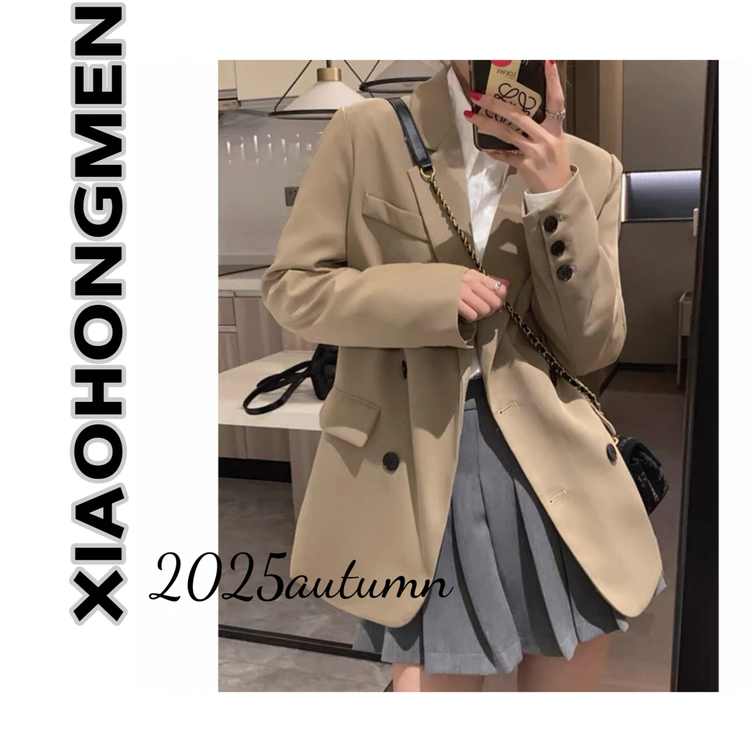 B2028  2025秋季新款韩版简约气质高级卡其色休闲西服外套