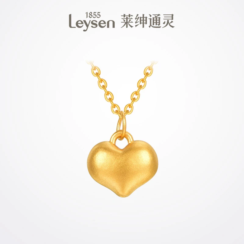 莱绅通灵古法5D黄金爱心吊坠闪耀的心足金吊坠女传世金