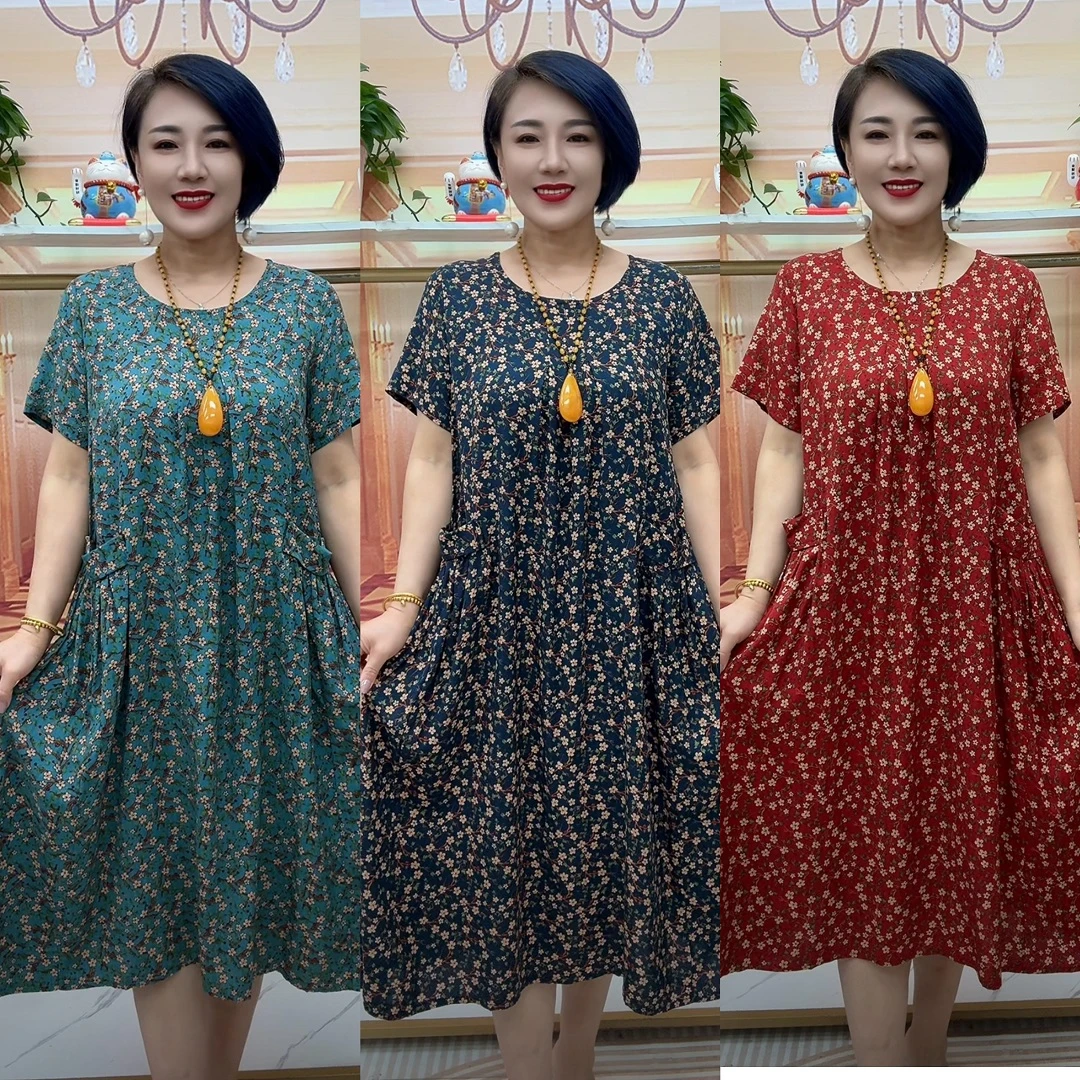 19夏季新品碎花大版宽松连衣裙洋气大码夏装爆款高端中老年女装