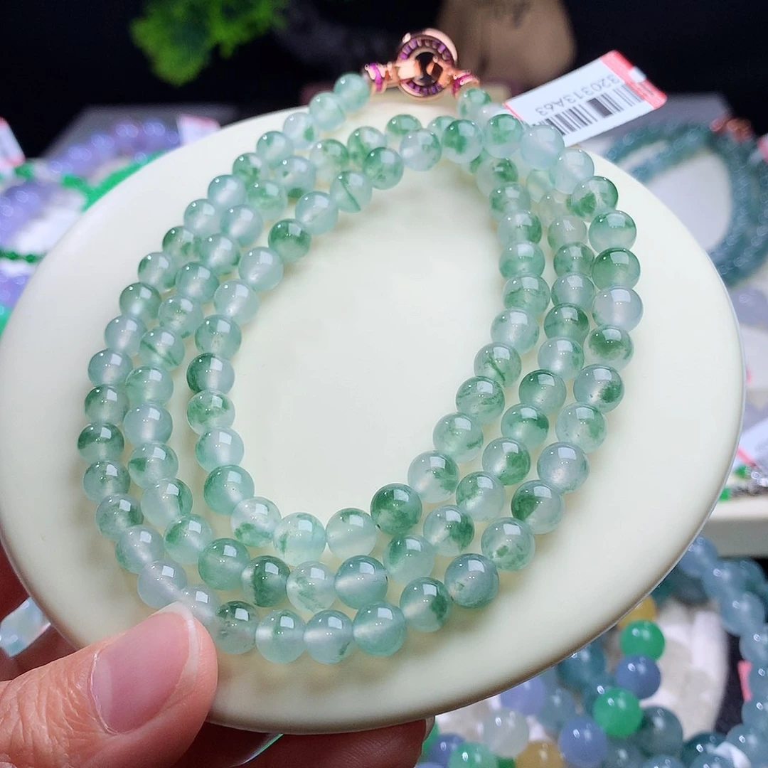 项链未镶嵌翡翠卡6+mm高冰起杠起荧飘绿花
