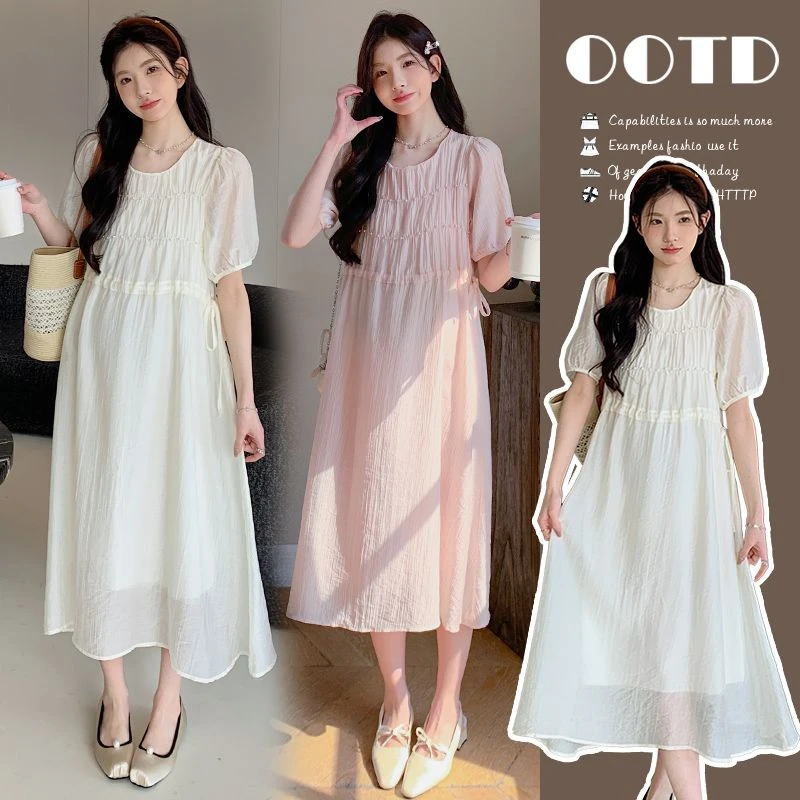 孕妇装2025夏季甜美重工法式风显瘦时尚洋气长款孕装连衣裙休闲裙