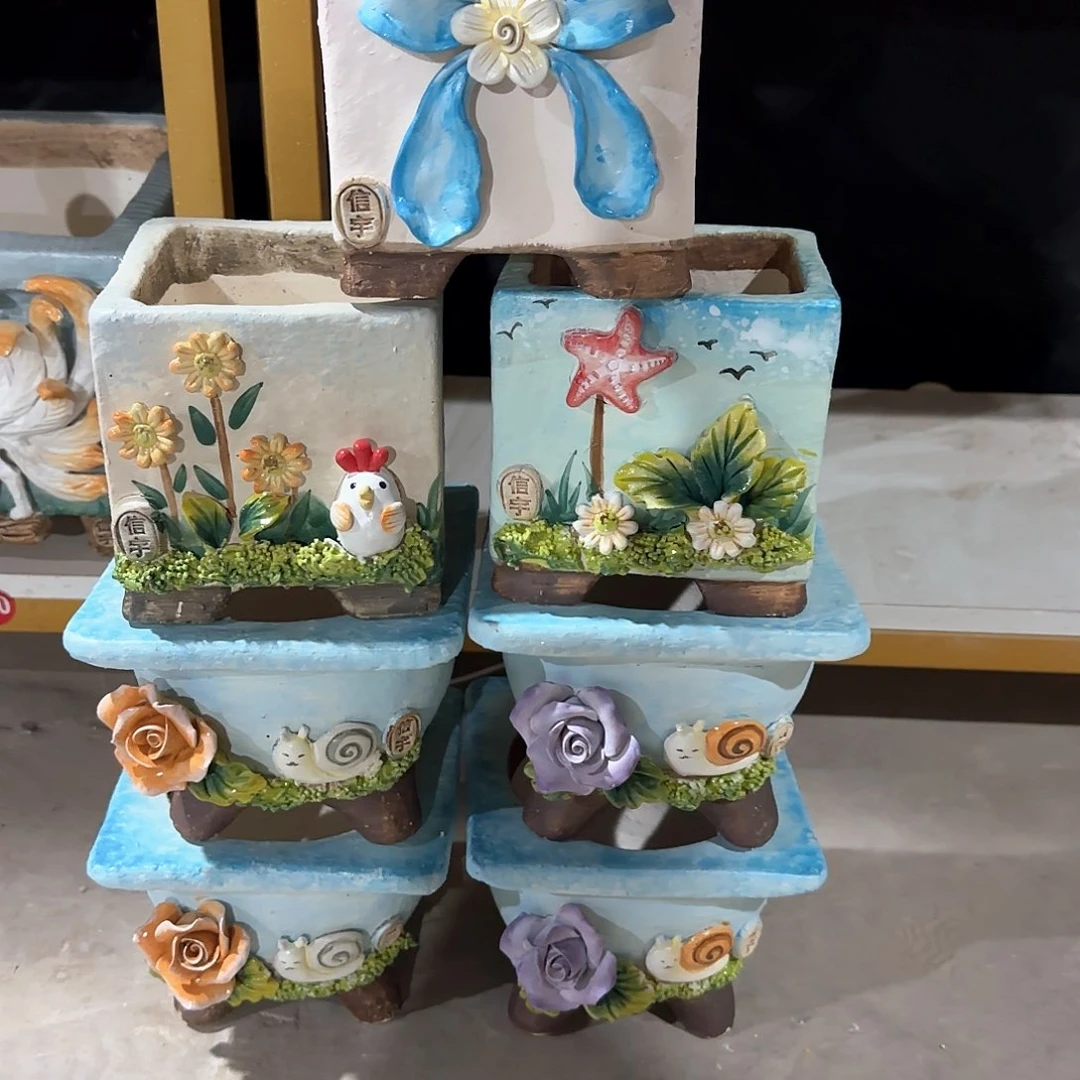 红陶白*瑰信宇麦饭石花盆