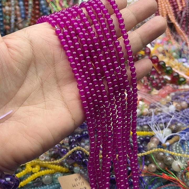 玛瑙/玉髓未镶嵌珠宝半成品一条4mm红刚玉