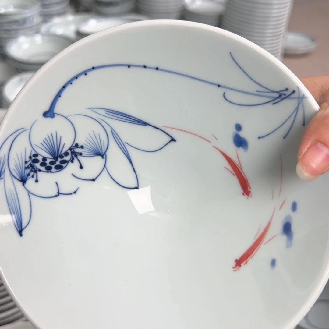 中瑕福利画鱼7寸高足斗碗（单只装）
