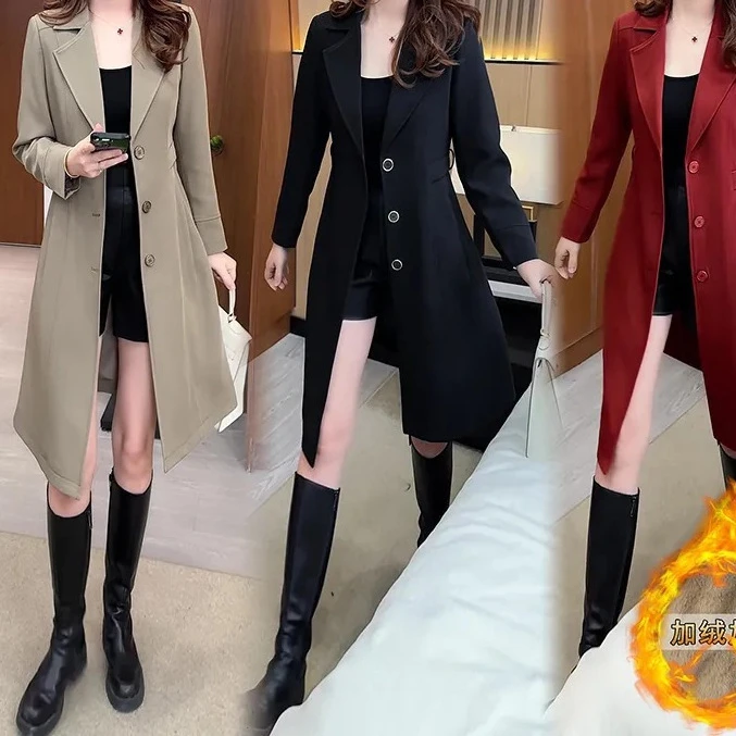 风衣外套女新款秋冬时尚宽松西装领小个子韩版收腰显瘦中长款外衣