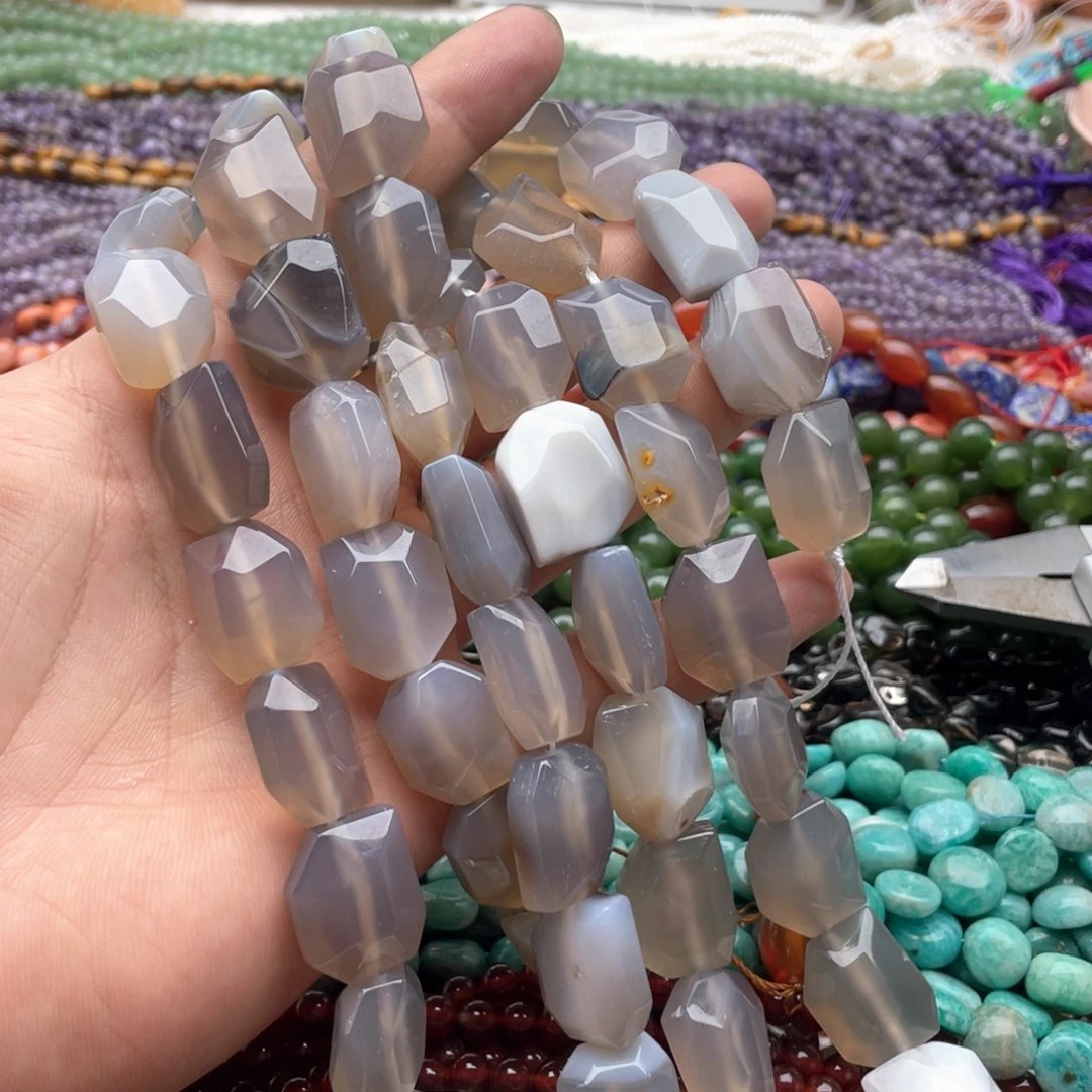 玛瑙/玉髓合金珠宝半成品一条装16*20烟灰玛瑙切面异形珠