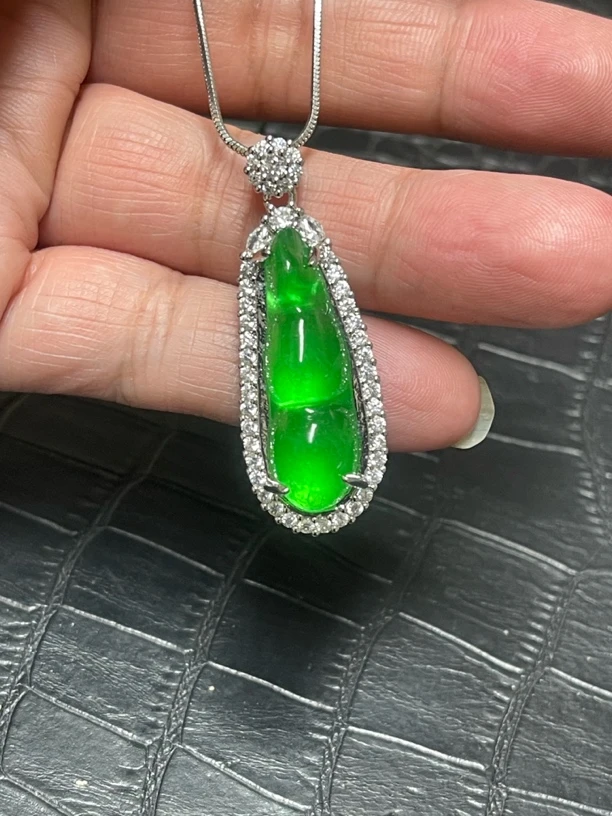 缅甸翡翠福豆配925银