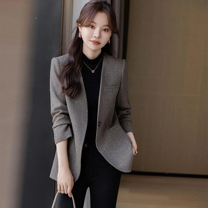 小香风无领西装外套女2025新款秋冬休闲大码高级感毛呢小西服上衣