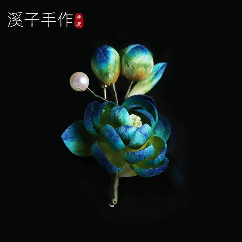 铜胸针 手工非遗绒花牡丹花胸花女发夹时尚小众精致国风旗袍配饰